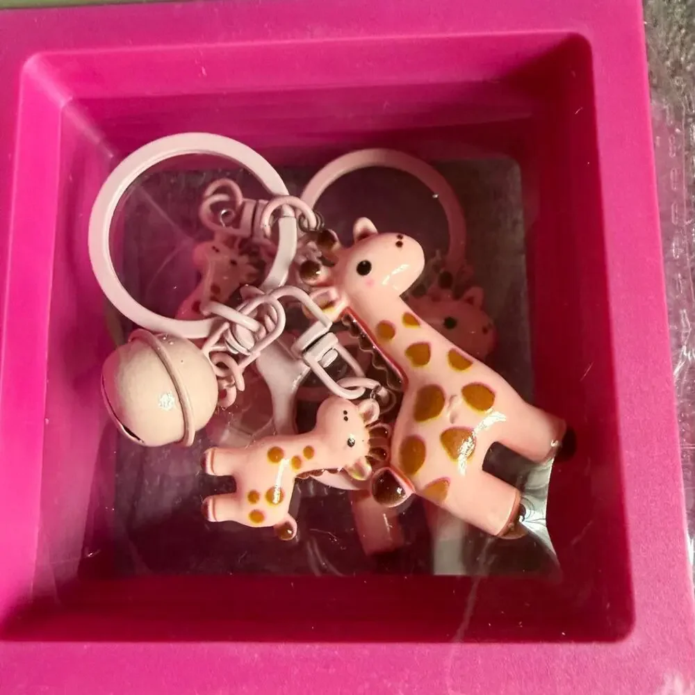Pink Giraffe and Baby Keychain